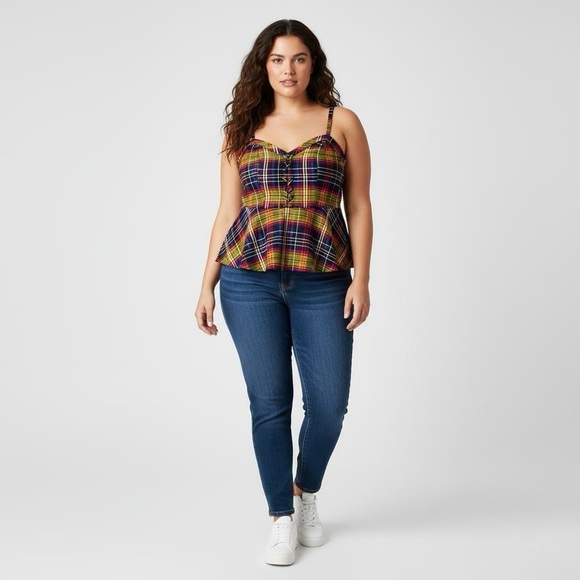 torrid Tops - Torrid baby doll, Plaid vibrant Multicolor Women's Top with shoelace detail 3X